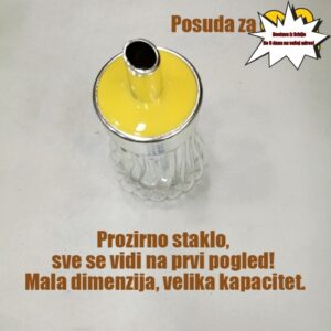 1 komad staklena boca sa izlivom za začine, soja sos, sirće, žuta kapica, srebrni obrub, dizajn za kućnu i restoransku upotrebu