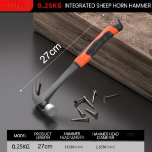 Ergonomski čekić sa drškom od fiberglasa | Izdržljiva metalna glava, narandžasti i crni okvir, pogodan za renoviranje kuće i projekte | Moderan dizajn čekića