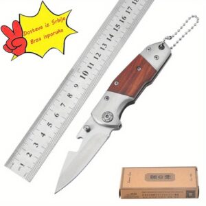 Sklopivi nož od nerđajućeg čelika sa ergonomskom drškom i sigurnosnom bravom – Kompaktni prenosivi džepni nož za kampovanje, preživljavanje – Lagan i izdržljiv nož za aktivnosti na otvorenom sa sečivom, mehanizam za otvaranje jednom rukom, uključena sigurna futrola (Idealan za svakodnevno nošenje)