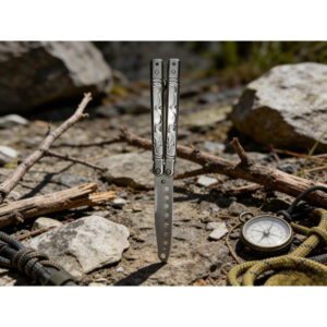 1 Skulpturirana metalna drška, sklopivi nož sa perforiranim sečivom | Praktičan prenosivi alat za planinsko kampovanje, popravke, sečenje prirodnih uzoraka na otvorenom, organizaciju opreme za kratke ekspedicije, srebrni volfram čelik