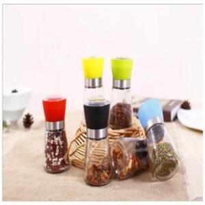 Ručni mlin za biber i so – Stakleni mlin za so i biber sa ručnim upravljanjem, boca za začine, trpezarija, piknici – Crna/Bela/za morsku so – Izdržljivo staklo, nije potrebno punjenje, očuvanje ukusa