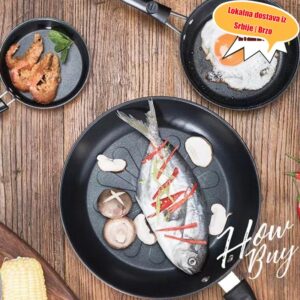 Svestrana tiganj sa nelepljivom površinom u različitim veličinama, lako se čisti, pogodan za sve tipove šporeta, savršen za kuvanje jaja i odreska, neophodan za svaku kuhinju