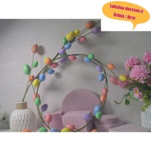 Hengchong Kreativni Veliki Pastel Uskršnji Venac sa Cvetnom Trakom i Oznakenim Centrom – Prolećna Dekoracija za Vrata, Kaminsku Policu ili Sto – Izdržljiva Plastika/Smola/Metalik Materijali – Žive Boje Za Uspravljanje Jaja Na Praznikima Ili Zabave Sa Tematikom Traženja Umjetnih Jaja (Uskrs) – Lako Sastavljanje Potrebno Je Samo Da Se Postavi Šareni Pastelevenački Vezenj Od Roze, Plavo, Żuto, Zelene, Narandževe, Purpurne Bele I Braon Bohama