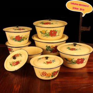 Vintage emajlirana činija sa poklopcem, posuda za loj, zadebljana činija za supu, posuda za mešanje testa u starom stilu, dostupne veličine 16cm 18cm 20cm 24cm