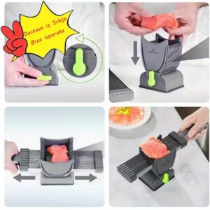 Ručna mašina za sečenje mesa sa performansama električnog uređaja, oštrenjem od nerđajućeg čelika i ergonomskom drškom – Brza rezalica za kućnu i komercijalnu upotrebu, lako cistljiv dizajn, precizan kontroler za delikatese, mesecevanje, kuhinju – Idealan alat za meso, sir, povrće, hleb – Izdržljiva konstrukcija sigurnog rada, kompaktno prenosivo resenje, higijenski bezbedni noževi pogodni uz hranu, jednostavno sicanje zbog svaznosti i doslednosti, tanko secanje mesa,