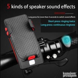 4u1 drzac sirena power bank 2x T6 LED LAMPA za biciklu