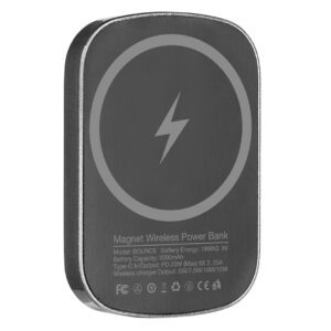 BOUNCE pomocna baterija sa magnetom kapaciteta 5000 mah u poklon kutiji tamno siva