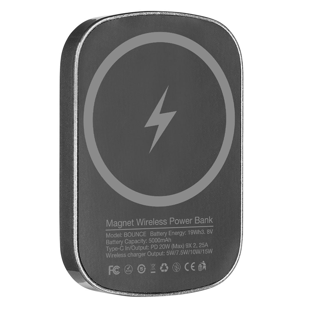 BOUNCE pomocna baterija sa magnetom kapaciteta 5000 mah u poklon kutiji tamno siva
