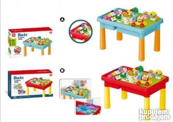 Crveni kreativni sto za slaganje kockica od 56 delova