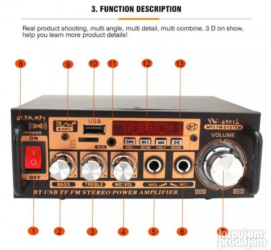 Digitalni karaoke stereo plejer YW 6901L power amplifier