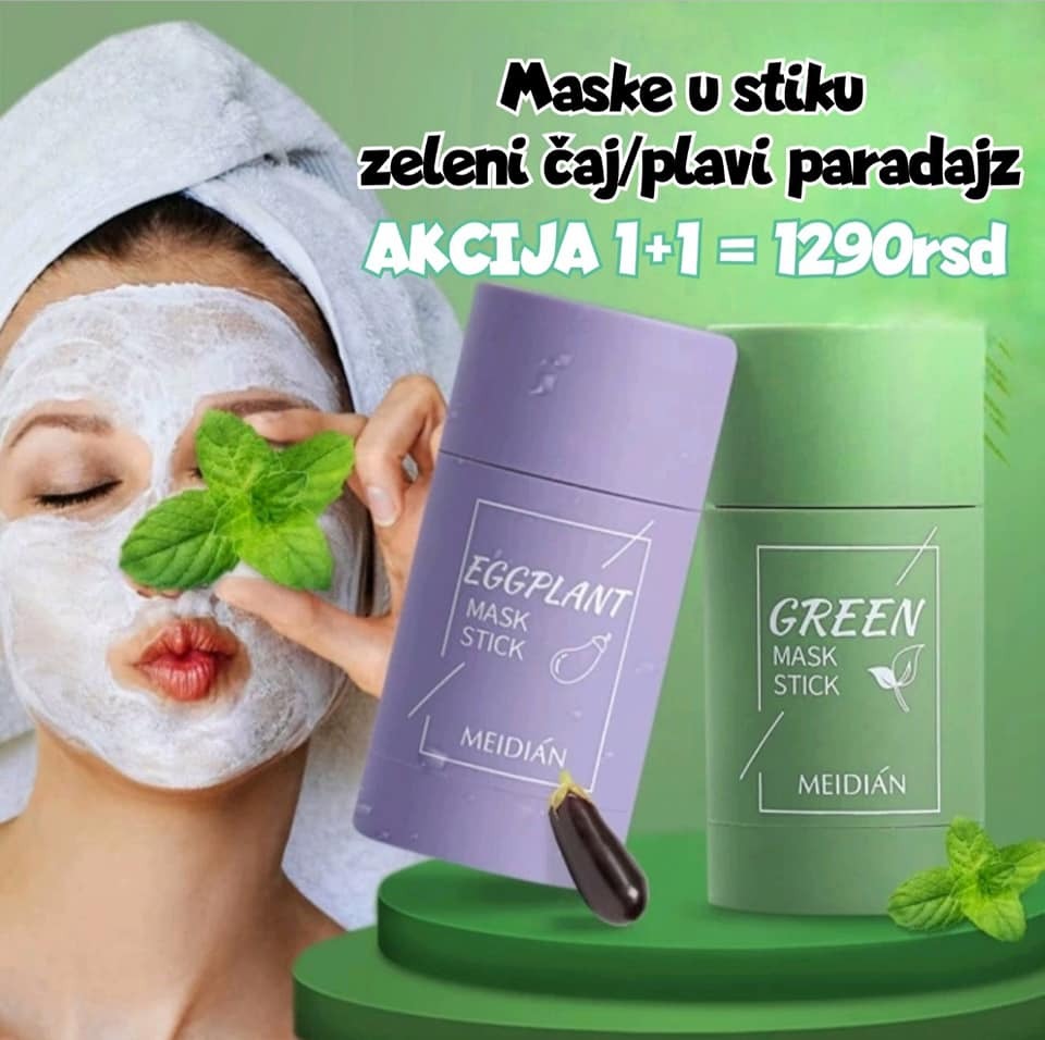 Dve MASKE za lice u stiku od zelenog caja i plavog paradajza