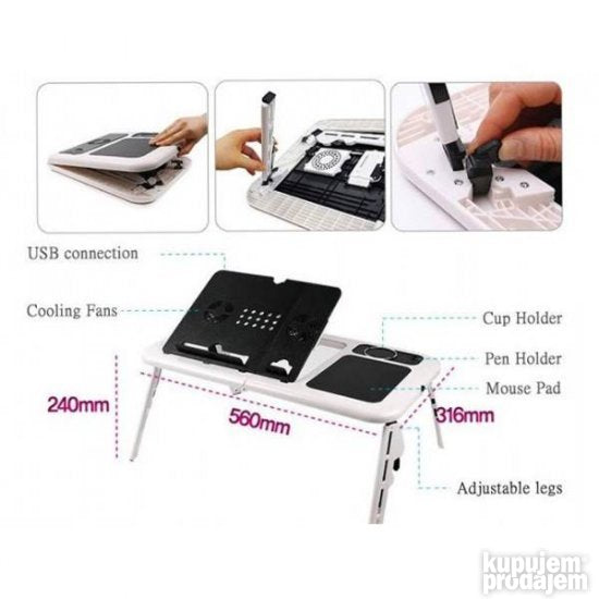 E table sto za laptop sa dva kulera - Slika 6