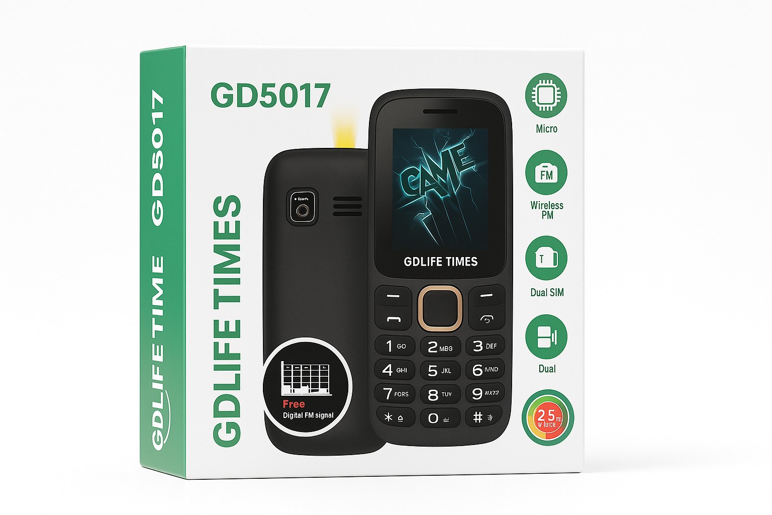 GDLIFE TIMES Mobilni Telefon GD5017 Solarno Punjenje i Dual SIM