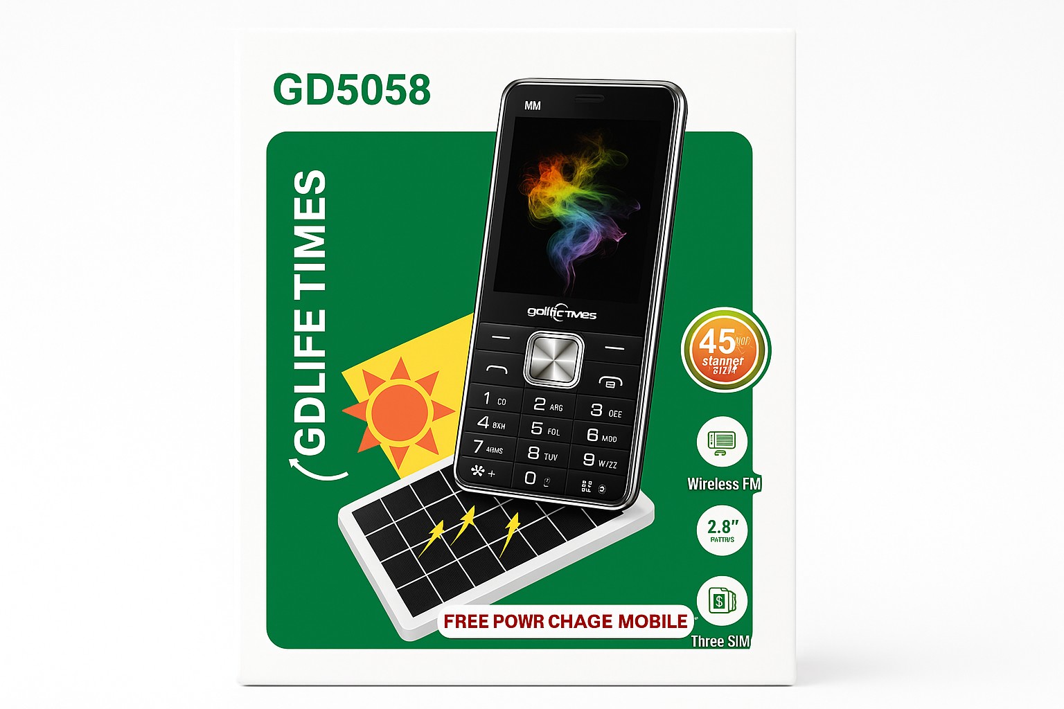 GDLIFE TIMES Mobilni Telefon GD5058 Solarno Punjenje i Tri SIM Kartice