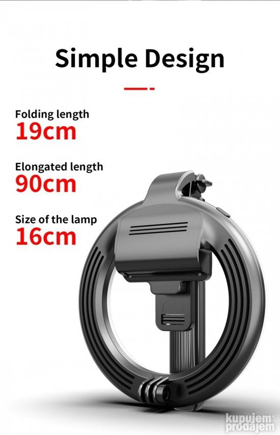 L07 Portable 5 Selfie Ring Light Mini Wireless Selfie Stick
