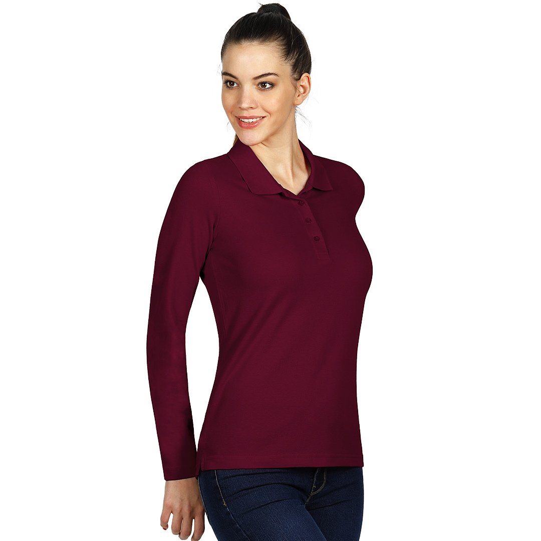 LINDA zenska pamucna polo majica dugih rukava bordo