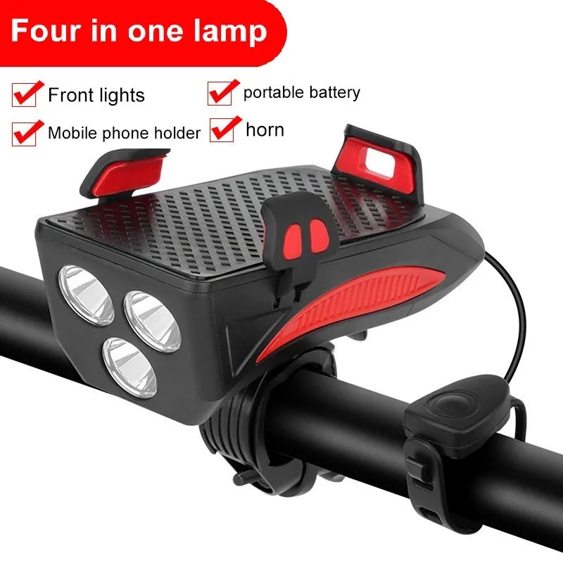 Lampa za bicikl sa 3 led diode sirena i drzac za mobilni