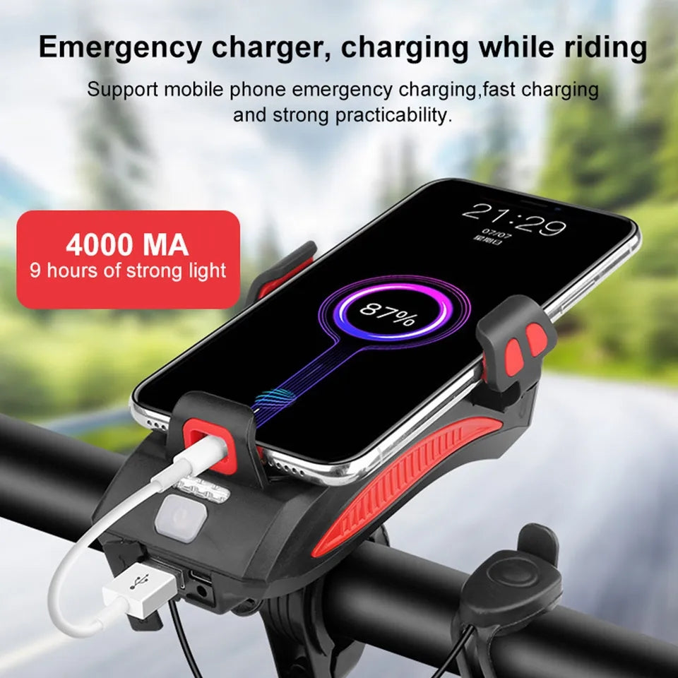 Lampa za bicikl sa 3 led diode sirena i drzac za mobilni