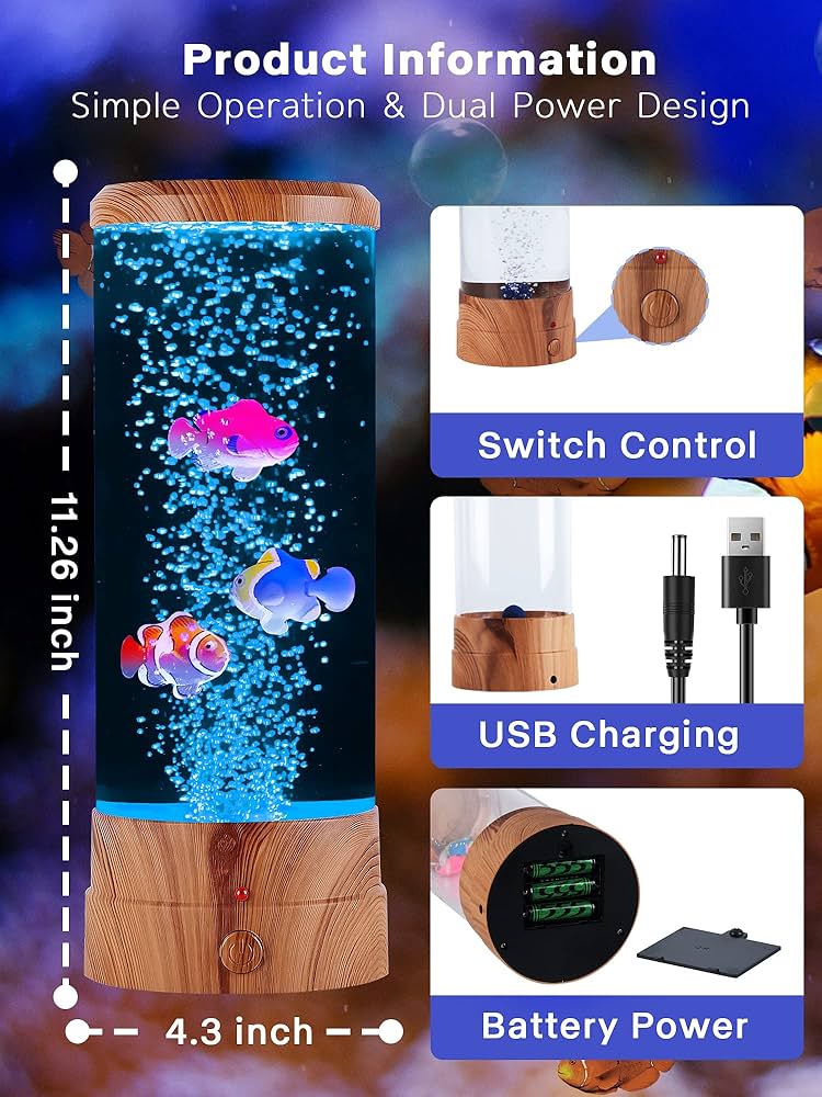 Led lampa USB na daljinski sa ribicama i mehuricima za decu - Slika 5