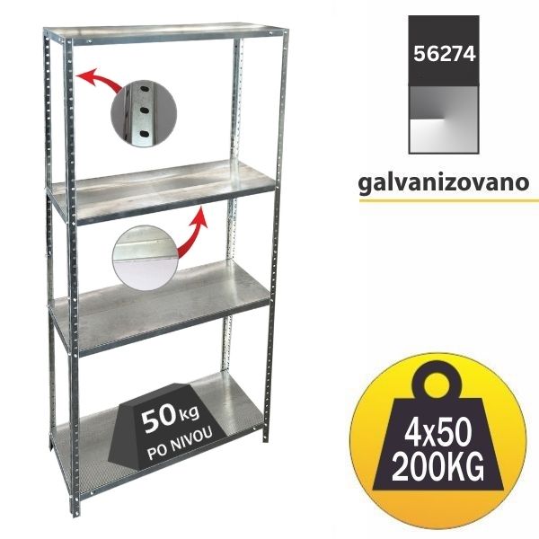Polica metal metal 150x75x30cm 4x50kg s