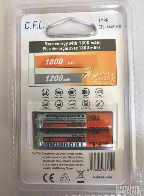 Punjive AAA baterije 4 kom 1600 mAh