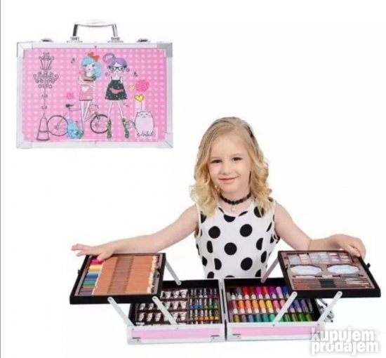 Set za crtanje u metalnom koferu roze - Slika 5