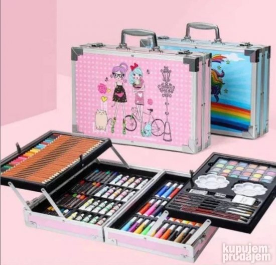 Set za crtanje u metalnom koferu roze - Slika 6