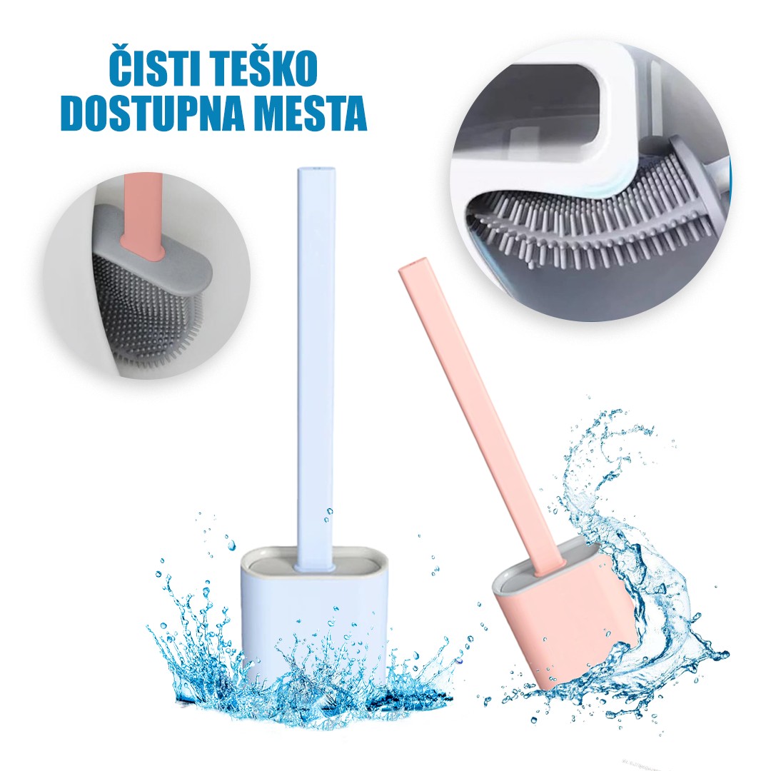 Silikonsko gumena ergonomska cetka za odrzavanje toaleta i drzac