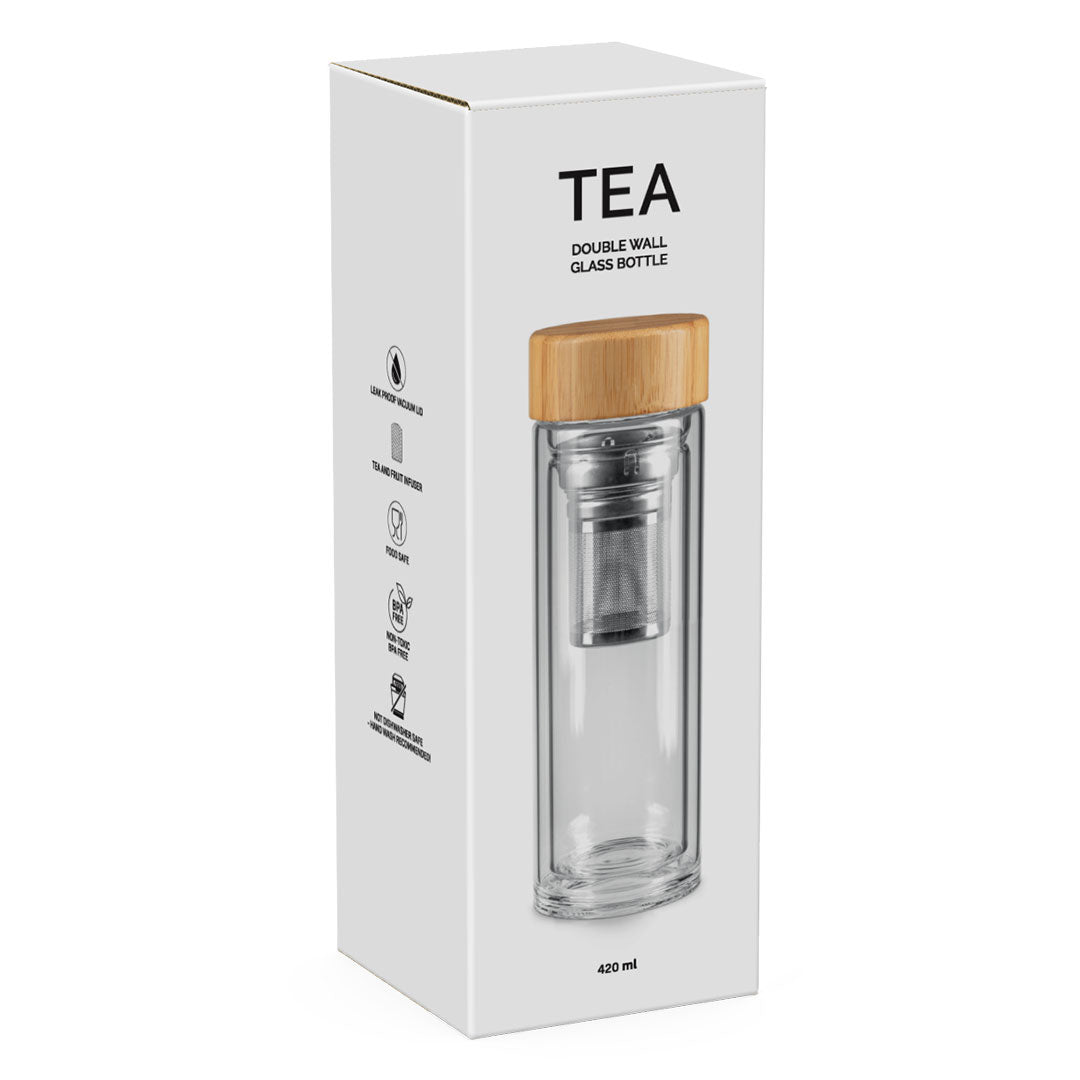 TEA boca sa dvostrukim zidom i poklopcem od bambusa 420 ml transparentna