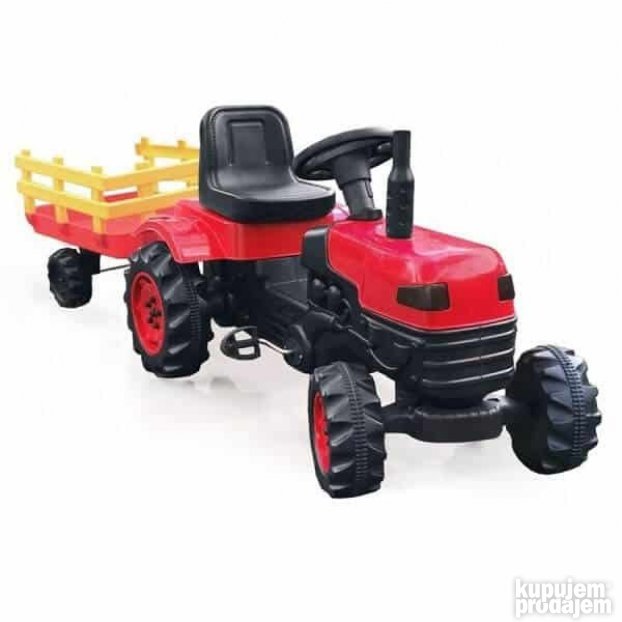Traktor na pedale Biberoglu sa prikolicom crveni i zeleni