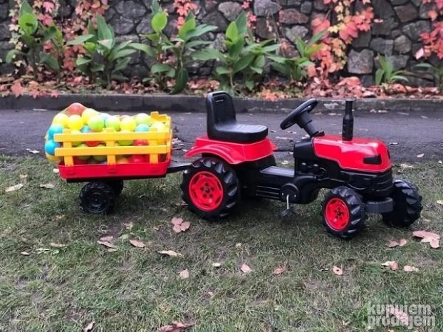 Traktor na pedale Biberoglu sa prikolicom crveni i zeleni