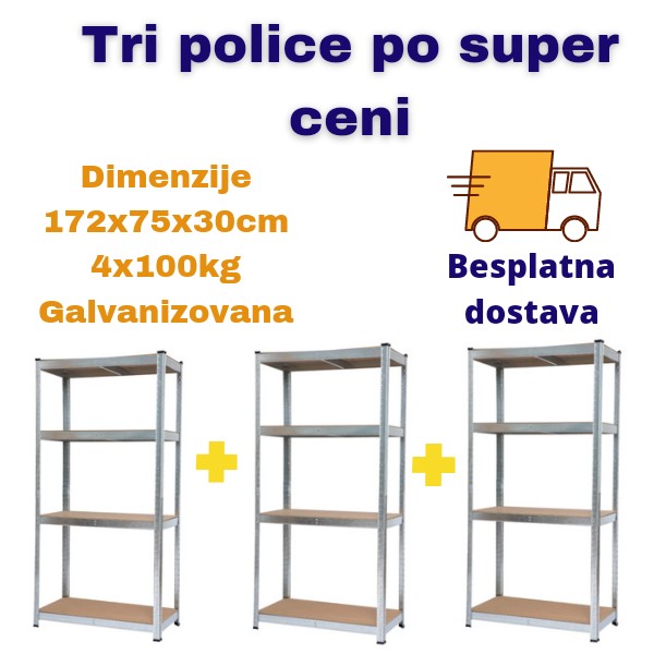 Tri police po super ceni 172x75x30cm 4x100kg galva