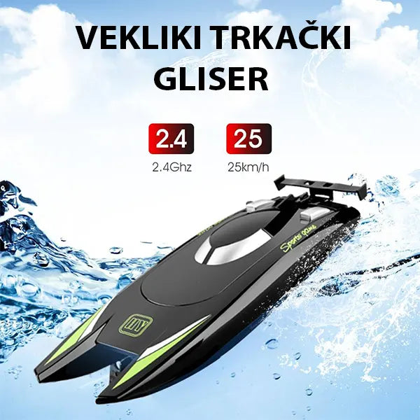 Veliki trkacki gliser na daljinski CRNI - Slika 5