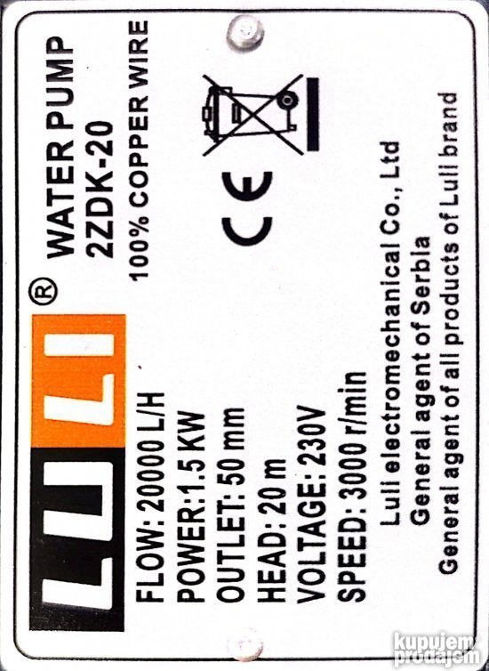 Vodena pumpa LULI 2ZDK 20 1500W pump pumpa za vodu NOVO - Slika 5